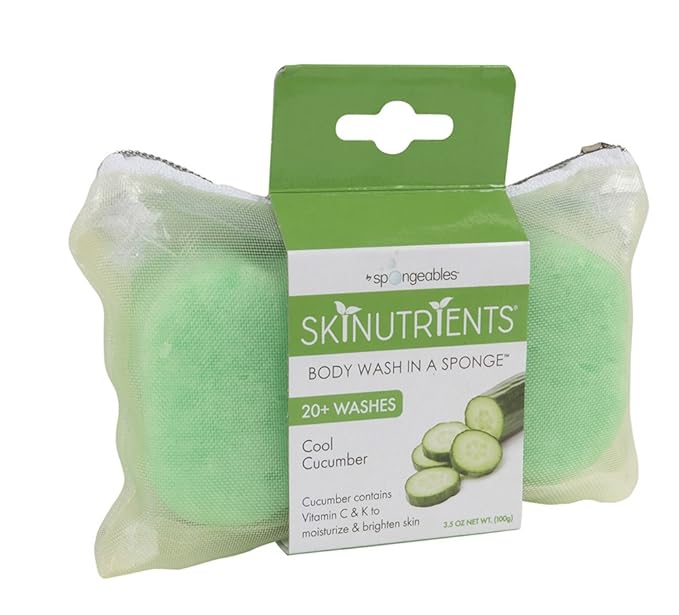Spongeables Body Wash in a 20+ Wash Sponge, Cool Cucumber, 3 Count