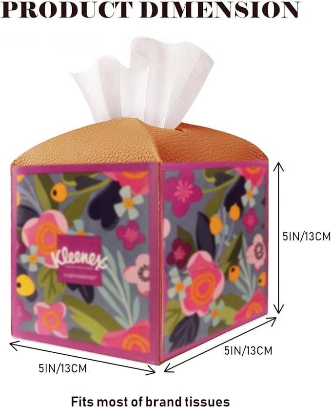 Tissue Box Cover Holder Square Tissue Cube Cover PU Leather Tissue Organizer with Bottom Belt for Bathroom, Tabletop, Car, Night Stands, Office, Home, Kitchen (2, Brown)