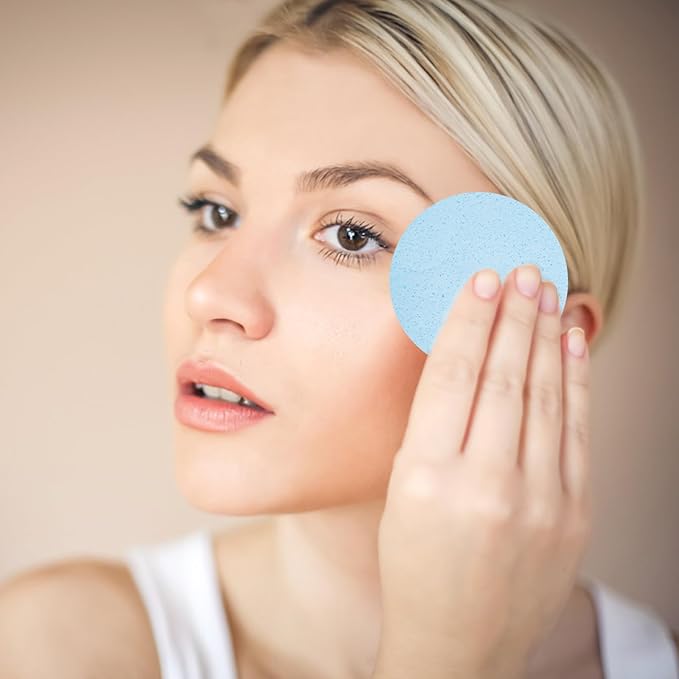 120 Count Compressed Facial Sponges, Face Cleansing Sponge for Estheticians Compress Exfoliating Spa Wash Round Makeup Removal Pads for Women(Blue)