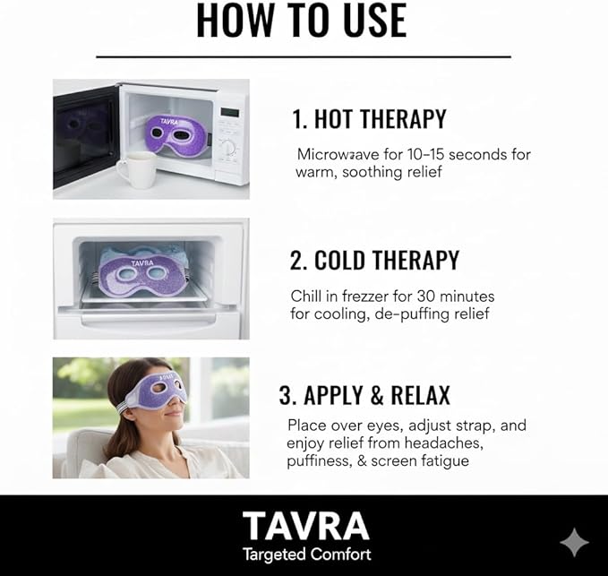 Gel Eye Mask – Hot & Cold Therapy Reusable Cooling Pad for Puffy Eyes, Migraines, Sinus Pressure & Dark Circles – Soothing Gel Bead Cold Pack (Purple)