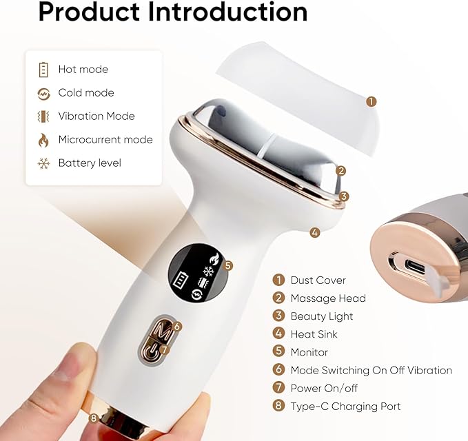 Microcurrent Facial Device with Red Light Therapy - 7-in-1 LED Sculptor & Hot Gua Sha for Face Neck Eye Firming, Depuffing & Double Chin Reduction