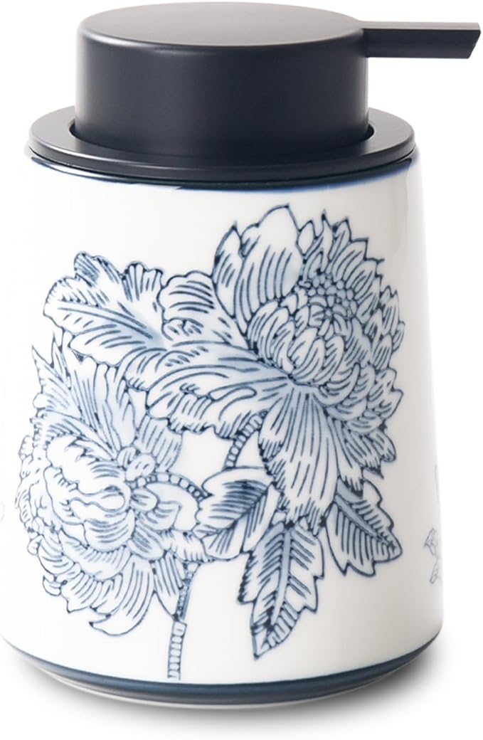 Hand Soap Dispenser for Bathroom, Ceramic Lotion Dispenser, Chinoiserie Bathroom Accessories, Blue and White Flowers and Branches