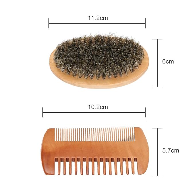 Men's Beard and Mustache Care Kit - Oval Brush, Comb, Grooming Tools for Softening, Conditioning, and Cleaning
