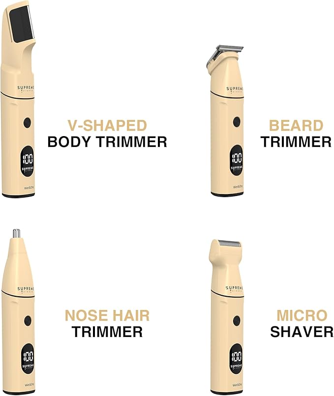 Supreme Trimmer All-in-One Multigroomer | No-Nick, Nose/Ear/Pubic & Full Body Grooming Kit | LCD Display, Rechargeable & Waterproof Men's Hair Trimmer | SMG3040