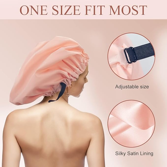 Aquior Shower Cap,Extra Adjustable Shower Caps for Women Double-Layer Waterproof Reusable Hair Cap, Large Hair Cap for All Hair,for Girls Spa Bath,Soft Large for Women Long Hair(Champagne)