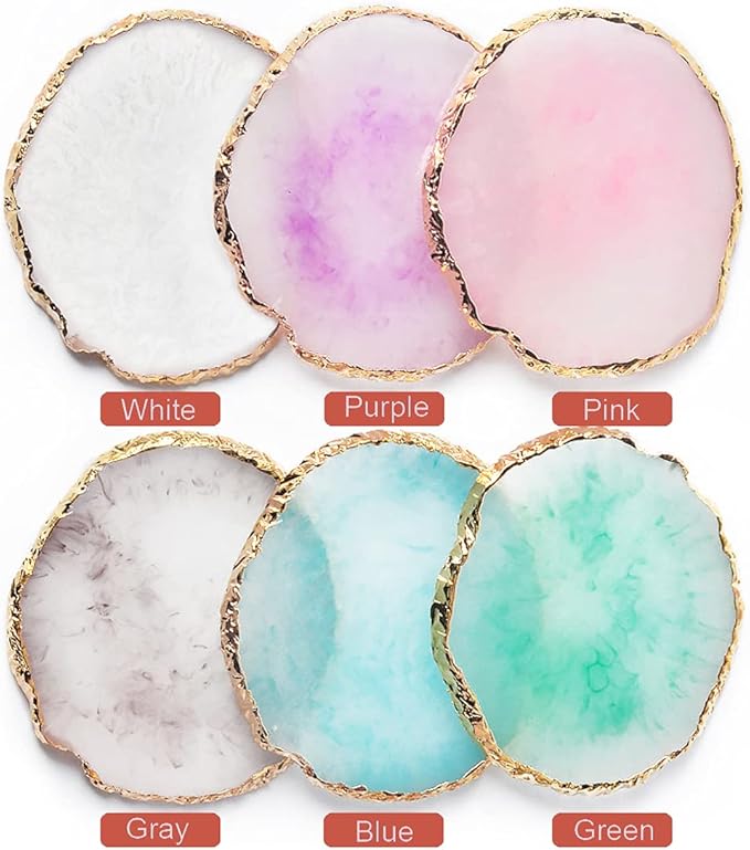 2 Pack Resin Nail Art Palette, Nail Painting Mixed Color Palette, Gilded Edge Nail Gel Color Makeup Display Board Pallet (White+Pink)