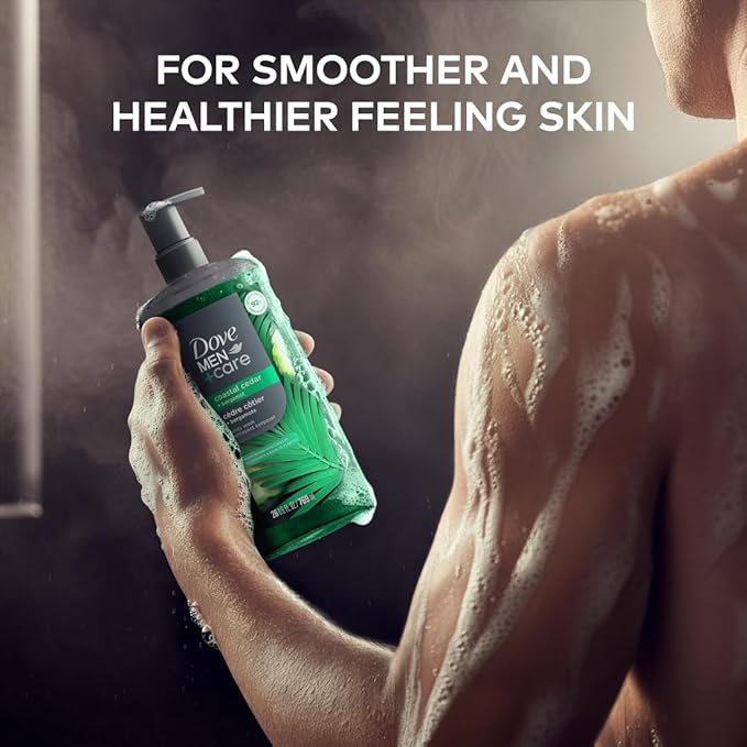 DOVE MEN Moisturizing Body Wash | #1 Dermatologist Body Wash for Men, Sulfate, Paraben, & Dye Free | Coastal Cedar + Bergamot, 26oz
