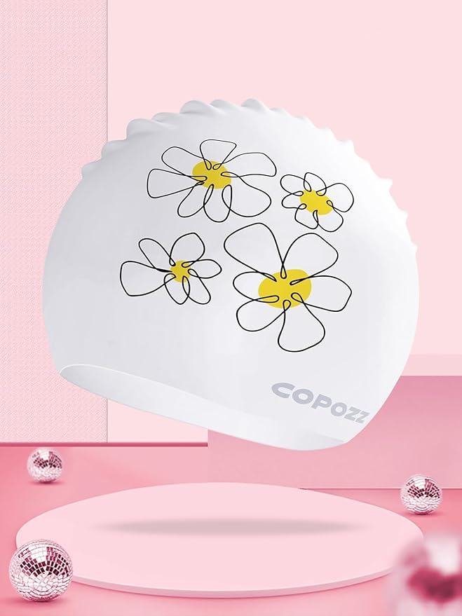 COPOZZ Women‘s Swim Cap for All Hair - Large, Comfortable Silicone Swimming Cap, Waterproof Design for Long, Short, Thick & Curly Hair | Secure & Comfortable Fit