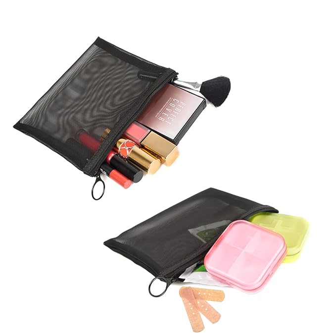 patu Zipper Mesh Bags, Size M / A6, 5 Pieces, Beauty Makeup Cosmetic Accessories Organizer, Travel Toiletry Kit Set Storage Pouch, Assorted Colors