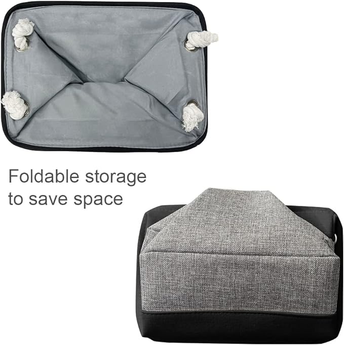 TheWarmHome Storage Basket for Organizing - 14x10x7 inch Medium 3 Pack Collapsible Storage Bin for Shelves with Rope, Fabric Storage Cubes for Organizer Cloth Gift Toy Closet (Black & Grey)