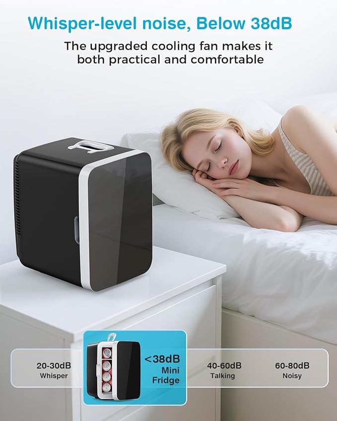 Compact Mini Fridge, Portable Small Refrigerator with AC/DC Adapters, 10 Liter / 2.6 Gal Small Cosmetics Cooler for Beverage, Food, Skincare, Bedroom, Office and Car, Black