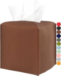 Leather Tissue Box Cover Square – [JESMINI, Brown] Modern PU Leather Cube Tissue Box Holder Decorative for Bathroom Vanity Countertop/Night Stands/Office Desk, 5x5x5