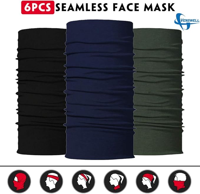 Venswell Neck Gaiter Face Mask Men Women,Seamless Bandana Rave Face Cover Scarf Mask,Balaclava,Headband, Head Wrap,Headwear