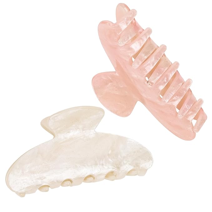 2 Pack Hair Claw Clips for Women Acrylic Claw Clips for Thick Hair Non-slip Clip for Hair Large Claws Hair Accessories for Women and Girls（White&Pink