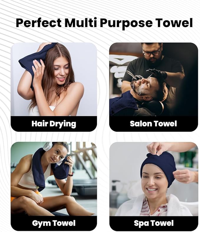 Avalon Towels Salon Towel - Navy Blue Hand Towels Bulk Pack of 24 - 100% Cotton Absorbent Spa, Facial & Gym Towel for Working Out - 16x27 Inches (Not Bleach Proof)
