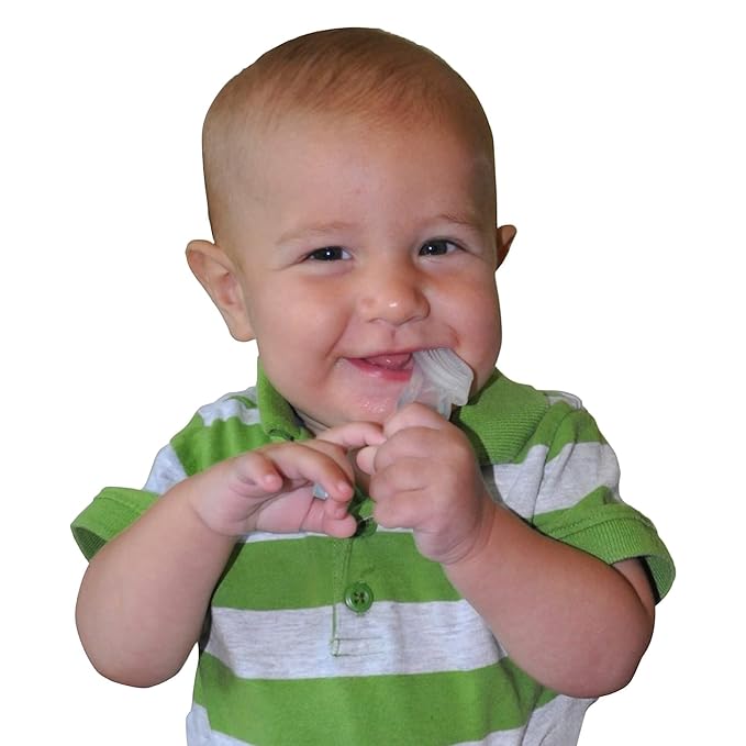Brilliant Baby’s First Toothbrush & Teether - Dentist Recommended, Freezer-Safe Silicone for Ages 4+ Months, Teething Relief + Dental Care, Dishwasher Safe, Blue