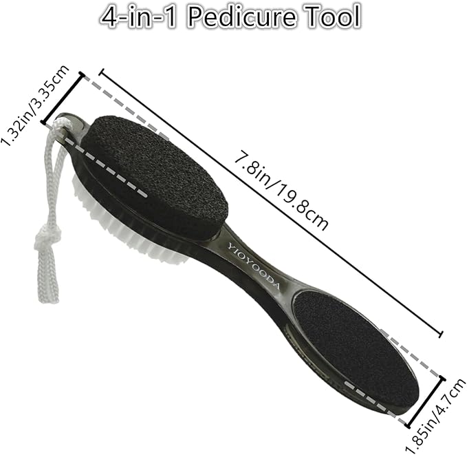 Foot File Callus Remover 4-in-1, 2 Pcs Feet Scraper Pedicure Tools with Pumice Stone, Scrubber Brush, Foot Rasp and Sand Paper, Double Sided Multi Purpose, Clear Black