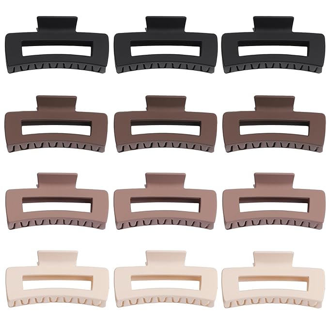 12 Pcs Large Hair Claw Clips for Thick Hair, 4.1 x 2.1 x 1.2 Inch, Square Hair Clips Jumbo Jaw Clips, Bulk Hair Accessories for Women and Girls - Brown