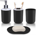 4 Piece Bathroom Accessories Set, Plastic Bathroom Accessory Set, Toothbrush Holder, Toothbrush Cup, Soap Dispenser, Soap Dish, Black
