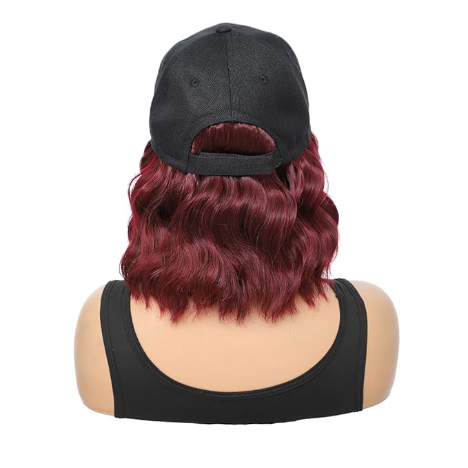 GUOJIAN Hat Wigs for Women 6' Short Wave Baseball Cap Wigs with Curly Hair Extensions Synthetic Wave Wig Adjustable Hat with Hair Attached for Daily Use (99J, 6inch)