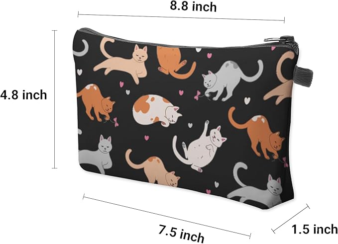 Cute Travel Makeup Bag Cosmetic Bag Small Pouch Gift for Women (Cat Black)