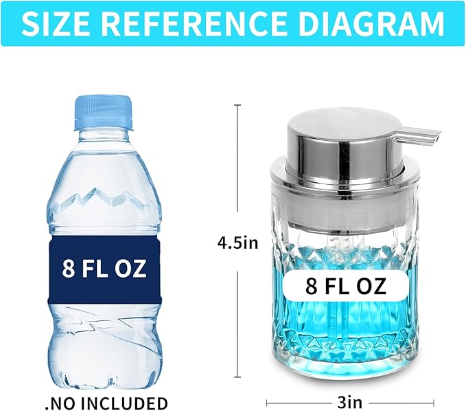 Foaming Soap Dispenser,2 Pack Clear Glass Foam Hand Soap Dispenser for Bathroom, Refillable 8 Fl Oz Foamy Pump Bottle with Large Sliver Pump,Vintage Dish Soap Foam Dispenser