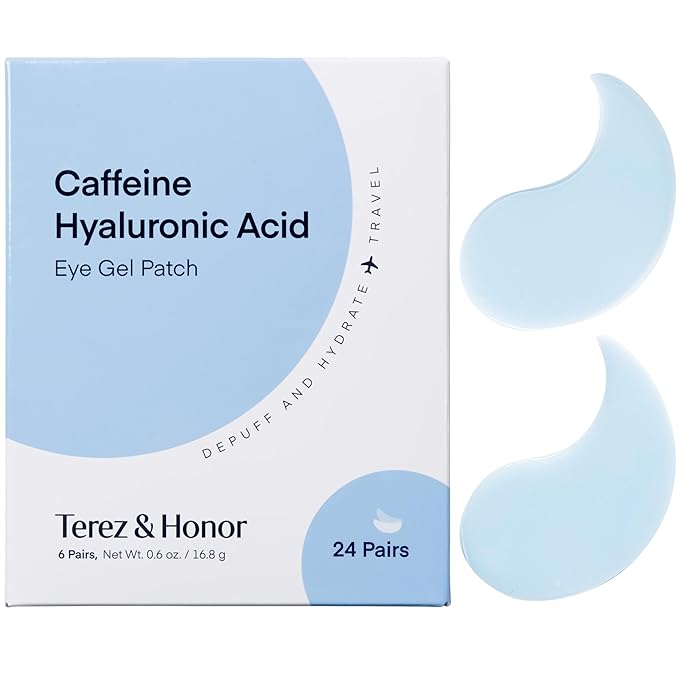 TEREZ & HONOR Caffeine Eye Patches - 24 Pairs Korean Hydrogel Under Eye Masks for Dark Circles, Puffiness, Bags - Undereye Brightening, Hydrating & Cooling, Travel & Gift Ready Skincare Eye Pads