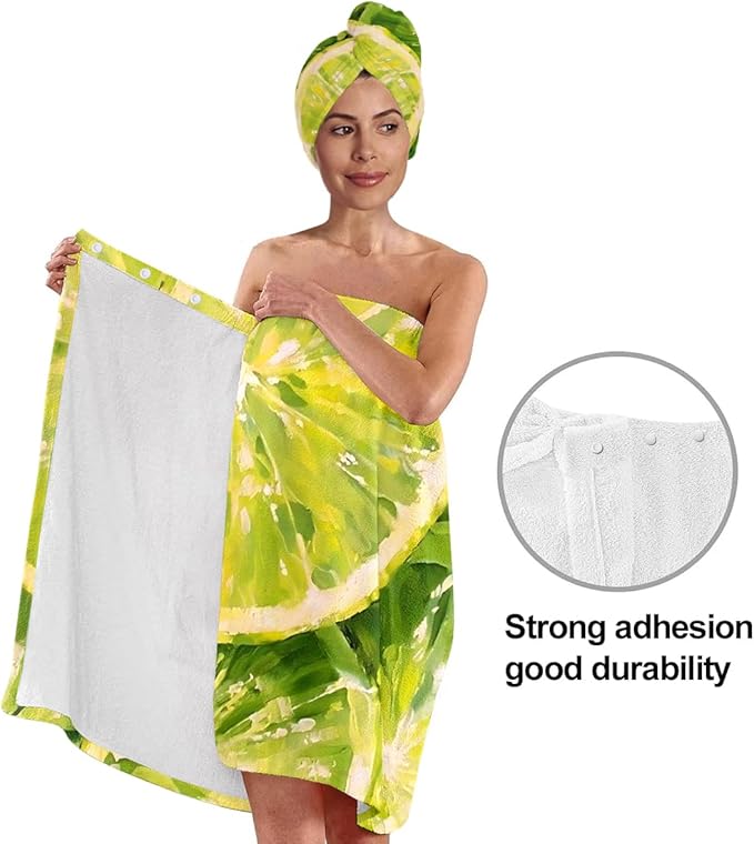 Women’s Citrus Bath Skirt and Hair Towel Wrap Set, Lightweight Absorbent Quick-Dry Shower Body Wrap with Elastic Closure, Soft Microfiber Spa Toweling Outfit for Bathroom, Gym & Travel (Citrus 4)