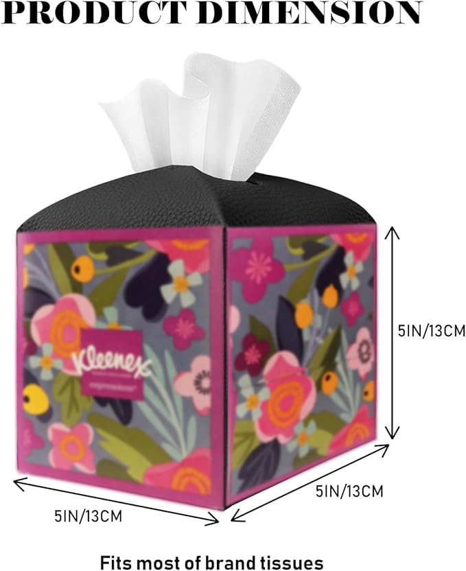 Tissue Box Cover Holder Square Tissue Cube Cover PU Leather Tissue Organizer with Bottom Belt for Bathroom, Tabletop, Car, Night Stands, Office, Home, Kitchen (2, Black)