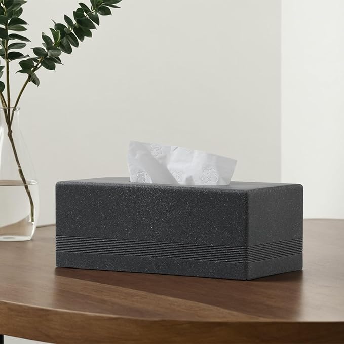 Tissue Box Cover Rectangle, Resin Facial Tissues Holder Covers RectangularToilet Paper Holder Case Dispenser Home Decorative for Bathroom Kitchen Bedroom Living Room Office (Black)