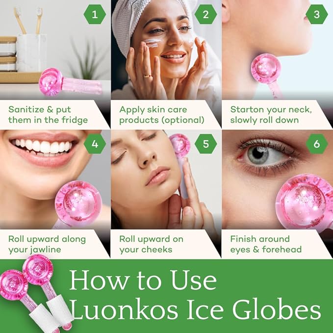 LUONKOS Ice Globes for Face + Eternity Facial Serum Bundle – Skincare Glass Gua Sha Facial Tools (Set of 2) Paired with Oil-Based Face Serum with Squalane & Sea Buckthorn for All Skin Types (20ml)