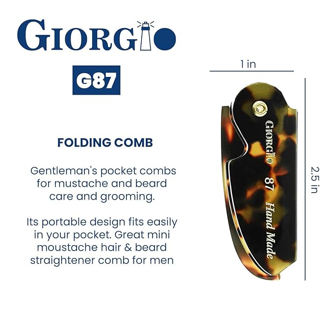 Giorgio G87 Small Fine Tooth Folding Mustache and Beard Comb for Men - Handmade, Saw-cut, Hand Polished Pocket Styling Combs for Everyday Grooming and Hair Care Tokyo (4.5")