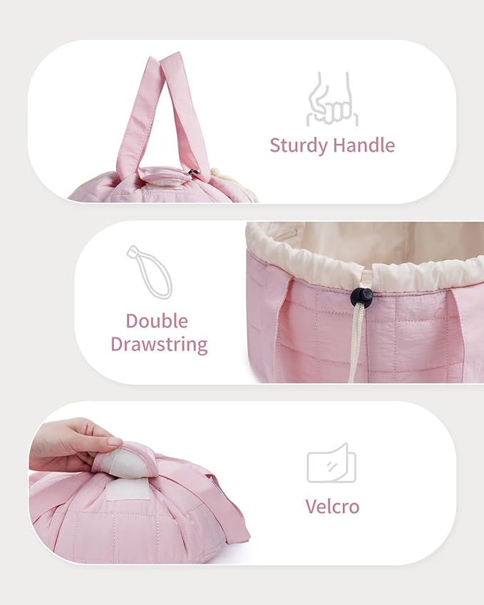 Narwey Quilted Drawstring Makeup Bag, Large Cosmetic Bag Make up Bags Toiletry Bag Travel Bags for Toiletries Organizer for Women Gift for Teen Girls (Pink) (Patent)