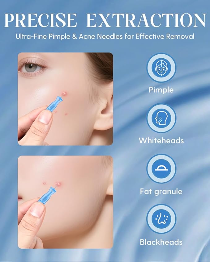 Pimple Needle 50PCS, Sterile Acne Needle Kit & Pimple Popper Needles for Blemish & Blackhead Removal, Disposable Extraction Tools for Clear Skin (Home & Salon Use)