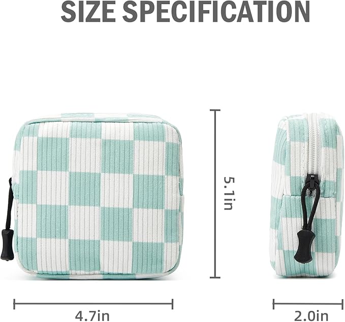 Small Makeup Bag for Purse,Mini Cosmetics Bag cute Zipper corduroy Cosmetic Pouch Storage Pouch Travel Toiletry Organizer for Women Girls(Checkered Green)