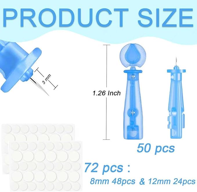 Sterile Needles for Pimples,50pcs Disposable Blackhead and Blemish Remover Tools and 72 Dots Pimple Stickers, for Acne, Whitehead, Comedone
