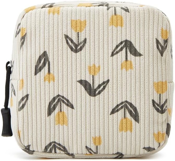 Small Makeup Bag for Purse,Mini Cosmetics Bag cute Zipper corduroy Cosmetic Pouch Storage Pouch Travel Toiletry Organizer for Women Girls(Tulip Yellow)