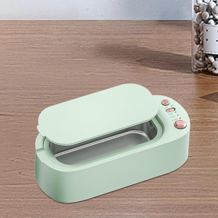 Jewelry Cleaner Glasses Cleaner Tool 600 ml Tank Vibration Cleaning Machine for Necklaces Earrings Eyeglasses Makeup Brushes- Green