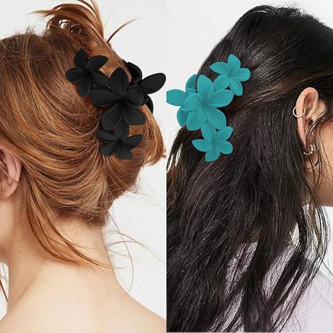 Ahoney 6PCS Blue Flower Hair Clips for Women Strong Hold Nonslip, Big Flower Claw Clip for Thick Hair, Hawaiian Cute Hair Clips Beach Hair Accessories for Women Girls