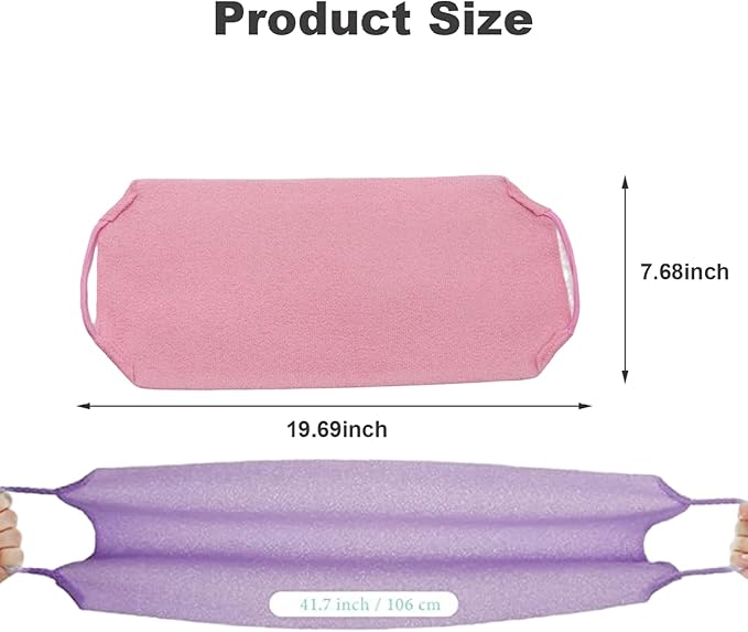 Back Scrubber Exfoliating Shower Back Washers Bath Body Scrubber Stretchable Pull Strap 2PCS and Purple washers for Shower