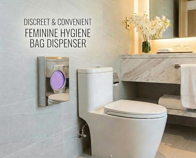 Feminine Hygiene Disposal Bag Dispenser with Refill Bags – Sanitary Napkin & Tampon Disposal System for Restrooms, Chrome