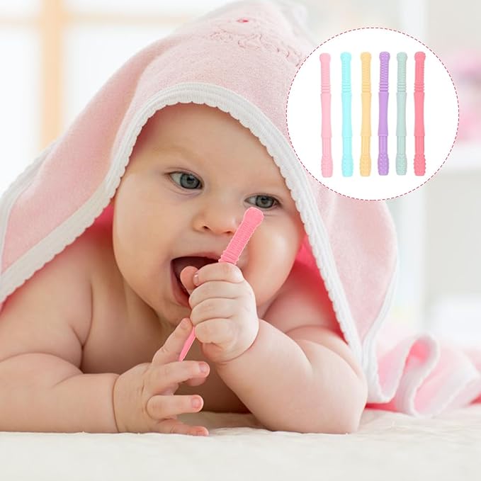 Beaupretty 6pcs Silicone Chewing Tubes for Boy Girl Food-Grade Hollow Chewing with Sensory Bright Colors Soothing Gum Massager for Teething Relief and Brain Development Random Color