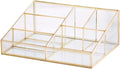 Makeup Organizer Antique Countertop Cosmetic Storage Box Glass Beauty Display, Gold Spin Large Capacity Holder for Brushes Lipsticks Skincare Toner