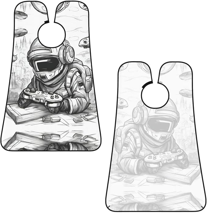 Monochrome Sketch Style Gaming Print Beard Bib Shaving Apron, Beard Hair Trimming Cape Gift For Dad