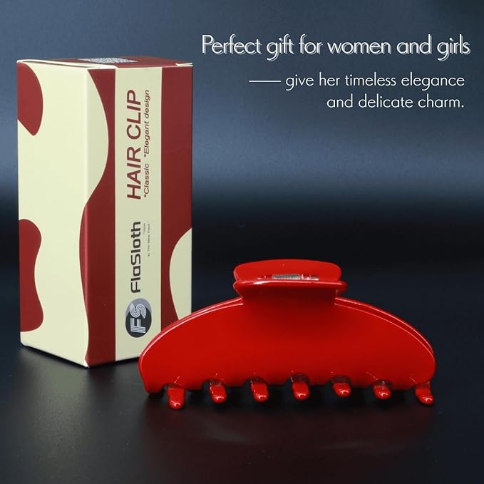 Cherry Red Claw Clip 4 Inch - Premium Acetate Hair Clip for All Hair, Smooth Round Edges No Snag, Gift Ready Luxury Box