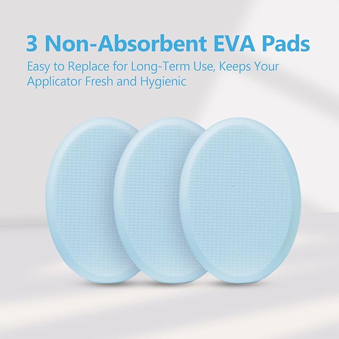 19" Long White Handle Back Lotion Applicator with Blue Non-Slip Grip & 3 Washable Blue Pads, Suitable for Sunscreen, Tanning & Moisturizers, for All Ages