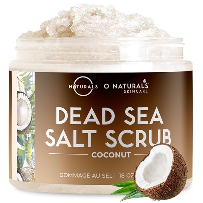 O Naturals Exfoliating Scrub, Natural Dead Sea Salt Deep-Cleansing Face & Body Scrubs. Anti-Cellulite Tones Helps Oily Skin, Acne, Ingrown Hairs & Dead Skin Remover - Coconut Oil 18oz