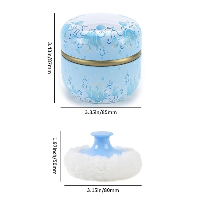 2 Pcs Body Powder Puff and Container Large Fluffy Powder Puffs with Case Empty Bath Dusting Powder Box for Women Baby Beach Travel Home Pink & Blue