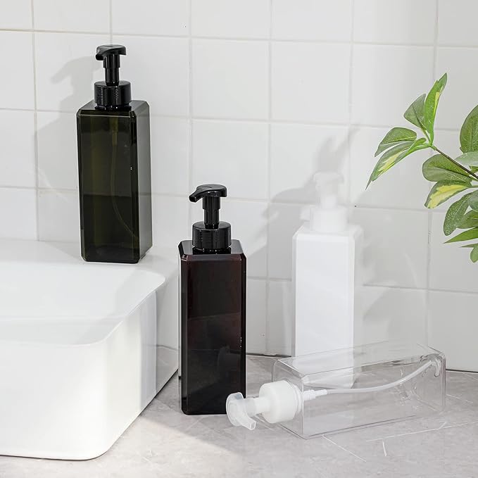 UUJOLY Foaming Soap Dispenser 1L (33.8oz) Refillable Plastic Pump Bottle for Liquid Soap, Shampoo, Body Wash (2 Pcs) (Amber)