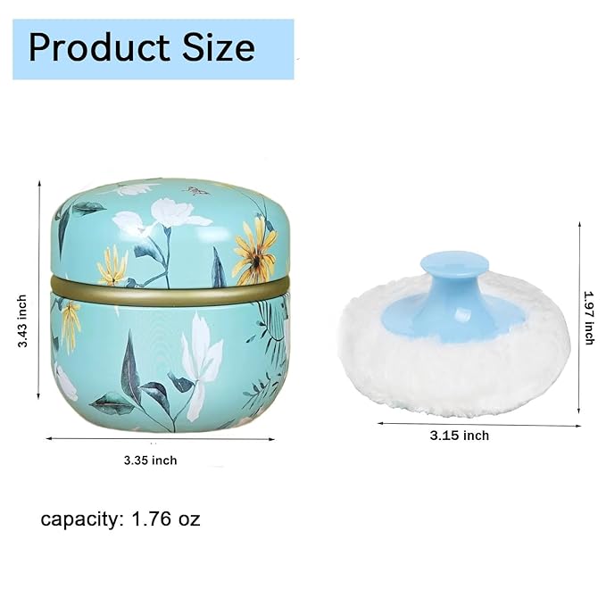 Body Powder Puff and Container, 3.35" Portable Dusting Powder Container with Soft Puff Loose Powder Case Box Jar with Lids for Baby Women Home and Travel Use